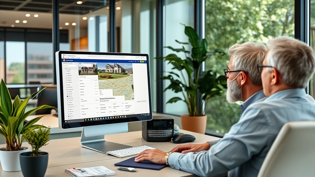 fort bend property tax search -
Modern real estate office with agent showing property records on computer scree