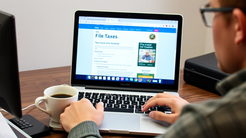 free tax usa file for extension - 
Person using computer to file taxes online, laptop screen showing IRS website, 