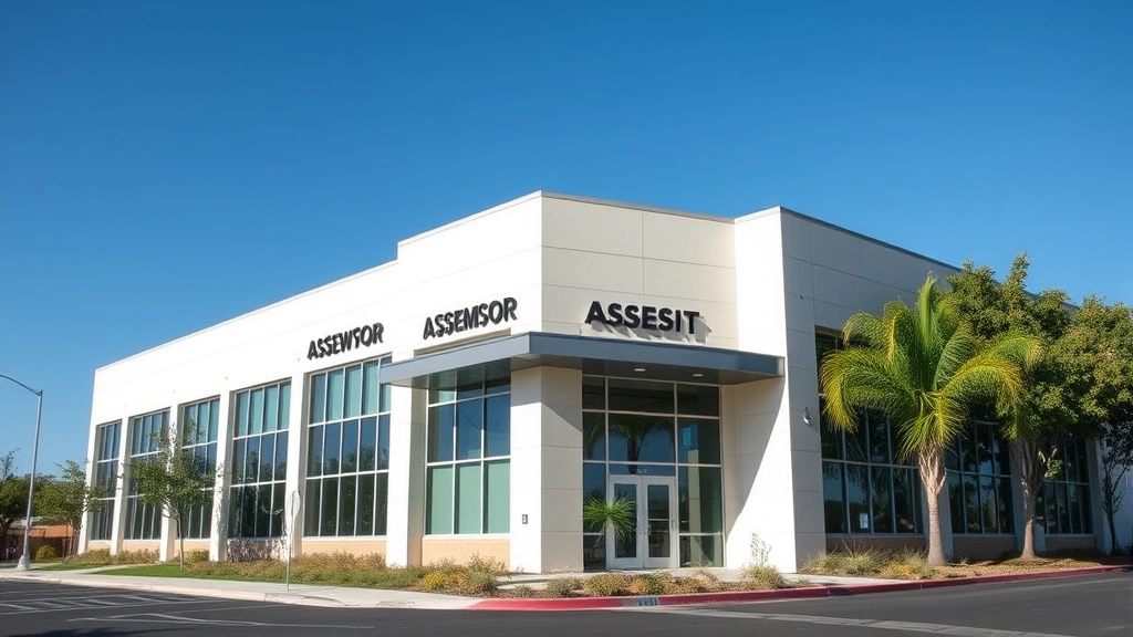 fresno property tax - 
Modern Fresno county assessor office building exterior, professional architectu