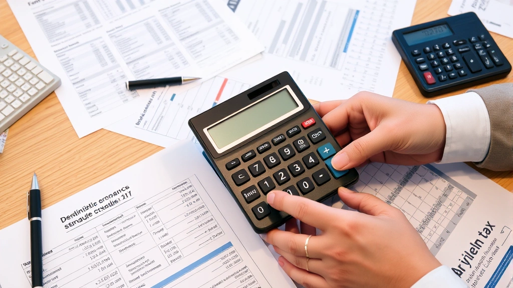 ga tavt tax calculator - 
Close-up of hands using calculator with business tax forms and depreciation sch