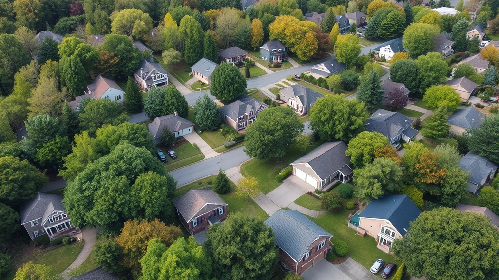 gaston county tax office - 
Aerial view of residential neighborhood with diverse home styles and mature tre