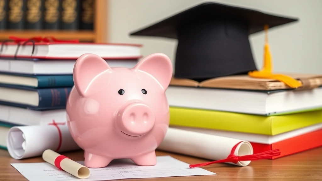 georgia 529 tax deduction - 
Piggy bank surrounded by college textbooks, diploma, and graduation cap on a de