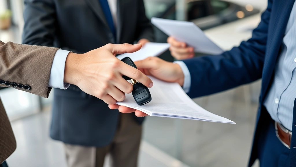 georgia auto sales tax - 
Close-up of hands exchanging car keys and documents during vehicle sale transac