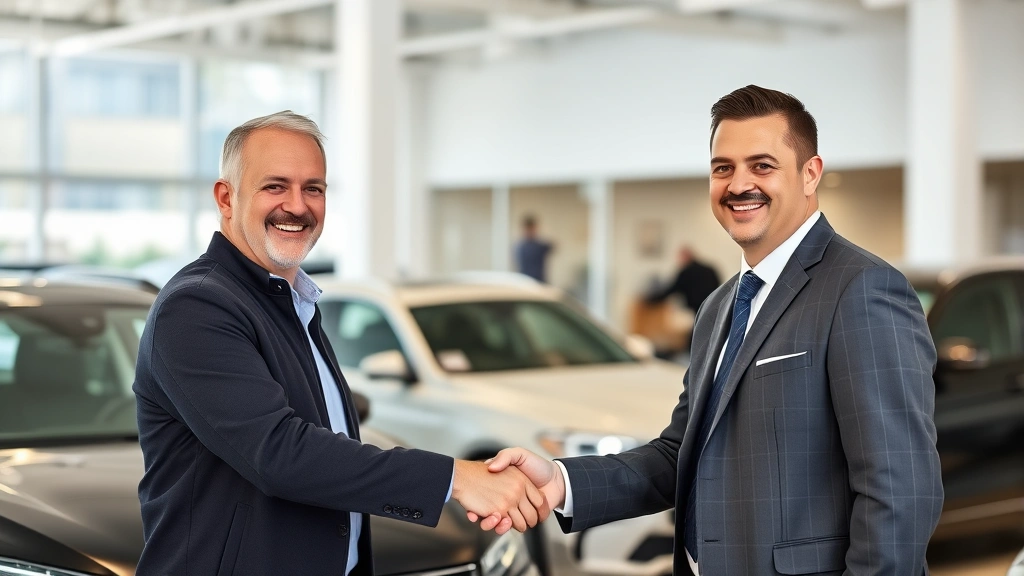 georgia auto sales tax - 
Male customer and dealer shaking hands after successful car negotiation, both s