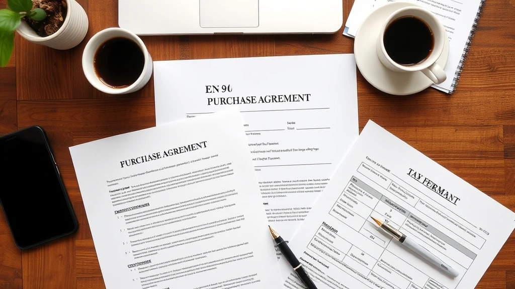 georgia auto sales tax - 
Overhead view of financial documents, purchase agreement, and tax forms spread 