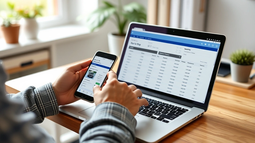 georgia auto sales tax - 
Person using smartphone and laptop to research vehicle pricing and tax rates, s