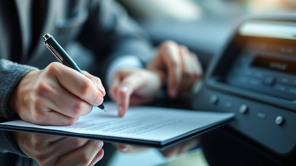 georgia car sales tax - 
Close-up of hands signing vehicle purchase agreement with pen
