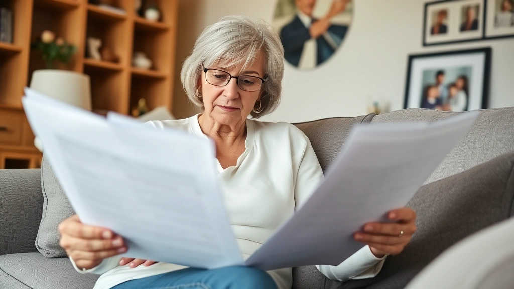 georgia estate tax -
Mature woman reviewing financial documents and family photos at home, contempla
