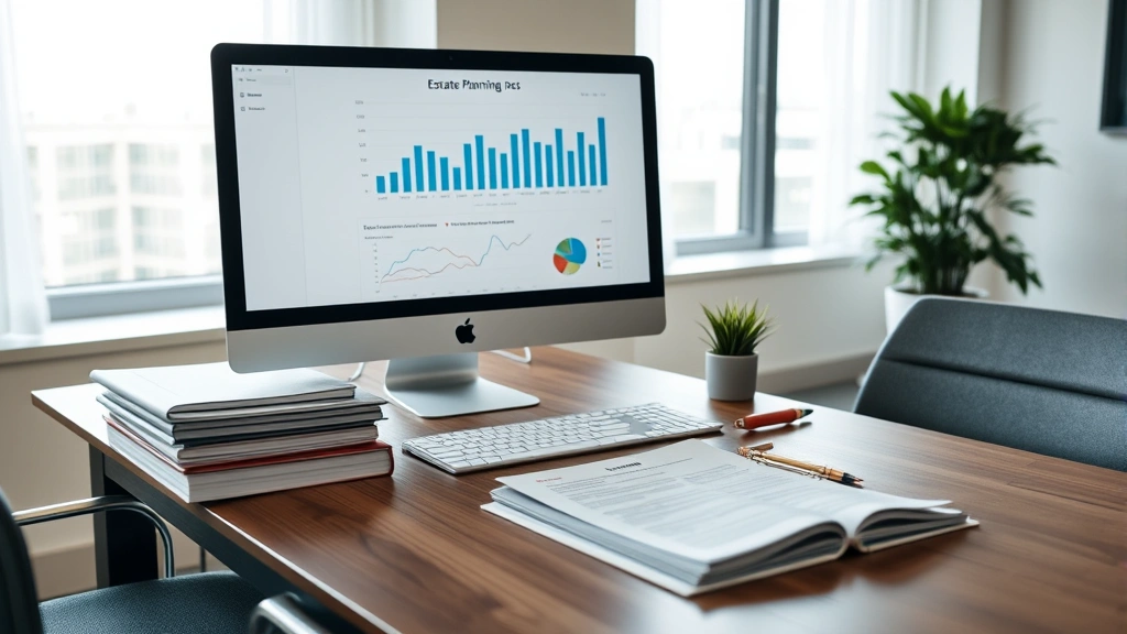 georgia estate tax -
Modern office setting with a computer displaying financial charts and estate pl