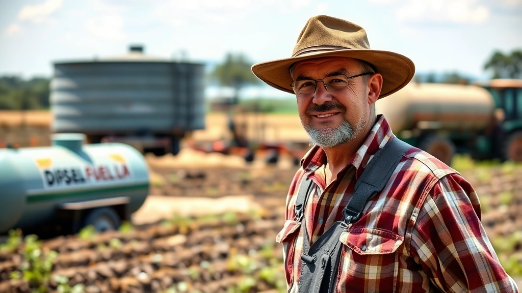 georgia gas tax - 
Farmer in agricultural setting with diesel fuel tank and equipment in backgroun