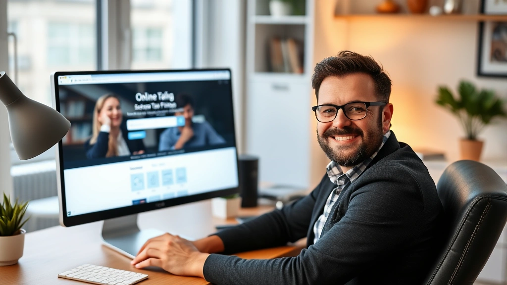 georgia tax forms - 
Person sitting at home office with computer screen showing online tax filing po