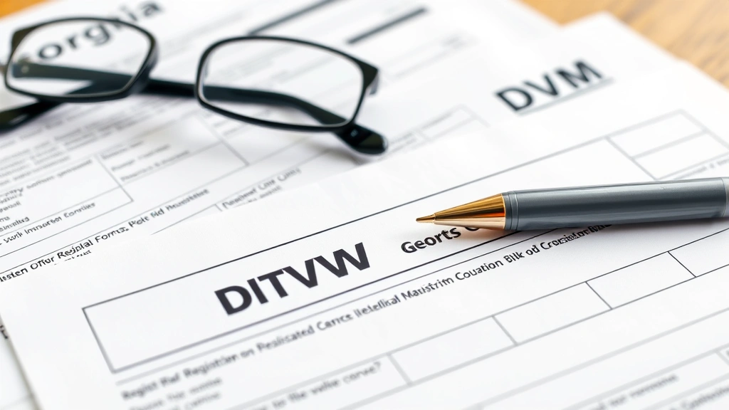 georgia title ad valorem tax - 
Close-up of Georgia DMV registration form and title documents spread on a woode
