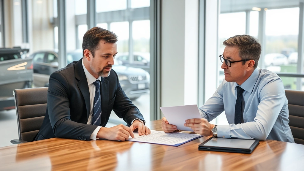 georgia title ad valorem tax - 
Tax professional or accountant reviewing vehicle purchase contract with client 