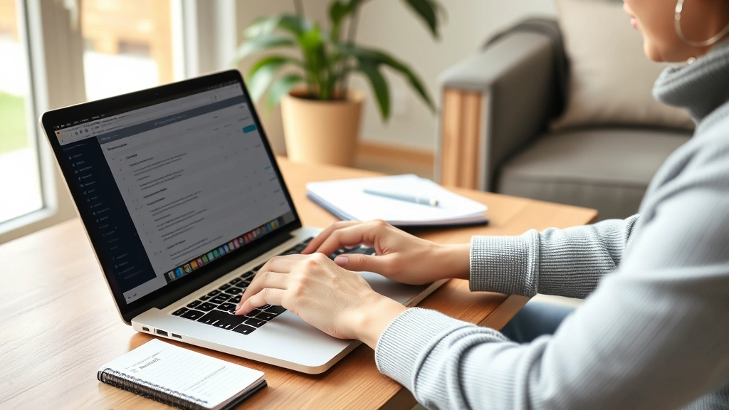 gift tax form 709 - 
Person using a laptop to file taxes online, with a notebook and pen nearby, com