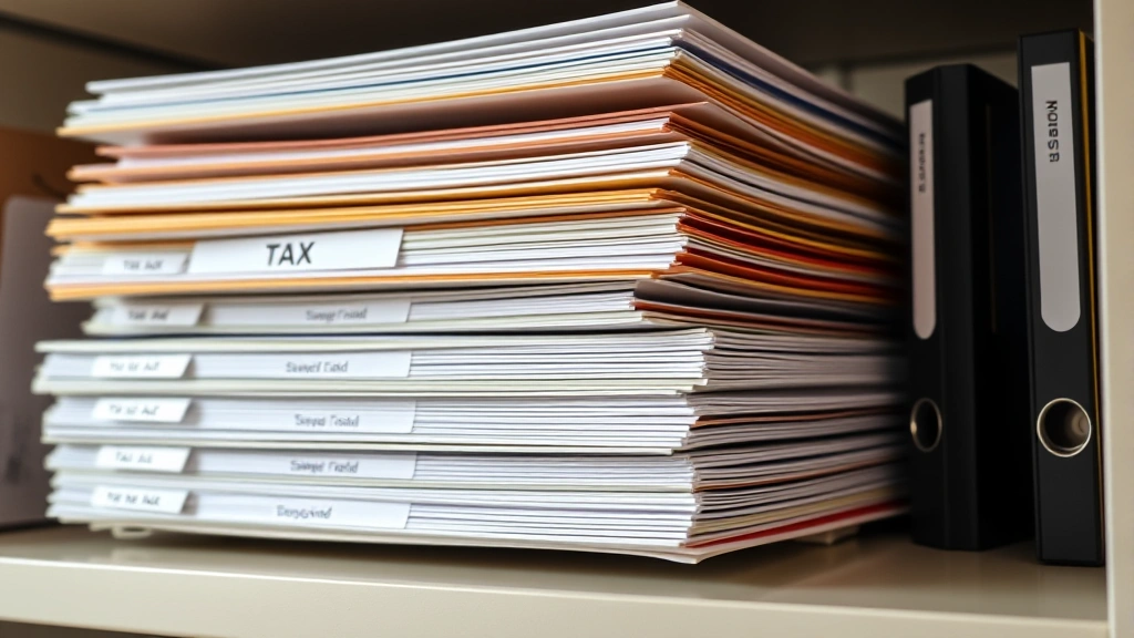 gift tax form 709 - 
Stack of organized tax files and folders on a shelf with clear labeling, profes