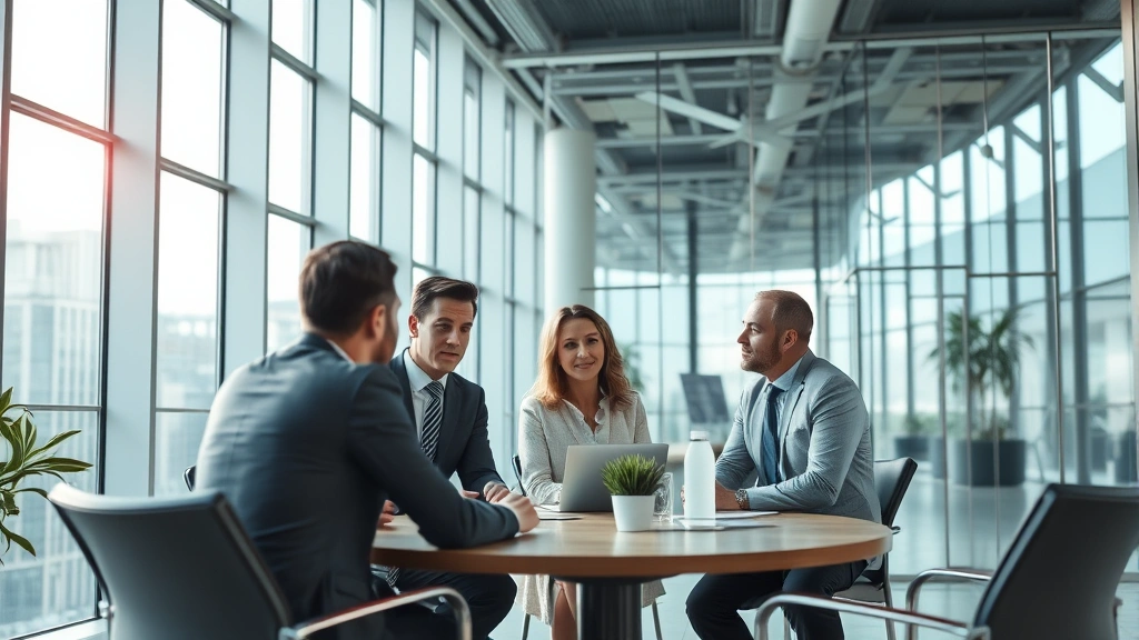 goodwill tax deduction - 
Modern office interior with business people in meeting discussing merger or acq