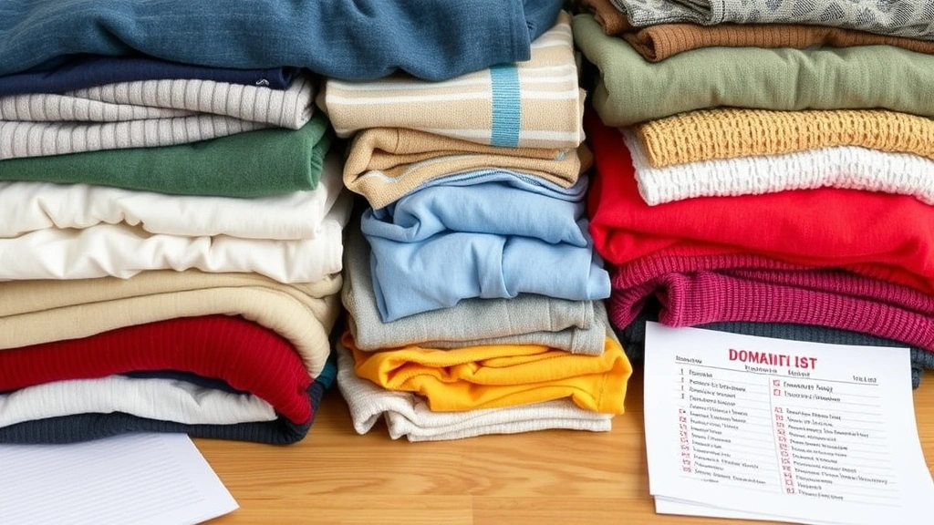 goodwill tax receipt -
Photograph of neatly stacked clothing and household items ready for donation wi