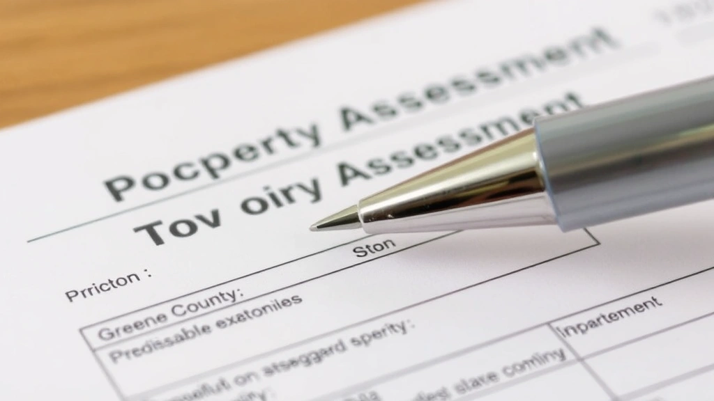 greene county mo property tax - 
Close-up of property tax assessment form and pen with Greene County seal visibl
