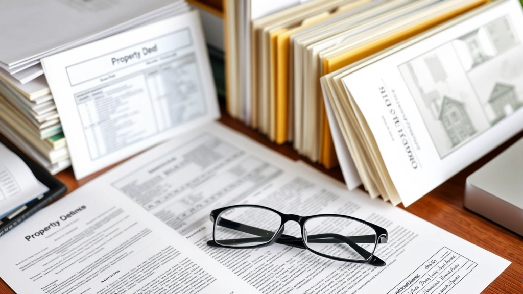 guilford county tax bill search -
Organized file folders and property deed documents spread on desk with reading
