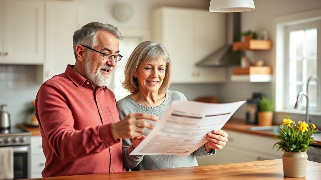 harford county property taxes - 
Mature homeowner couple reviewing property tax bill together in bright kitchen,