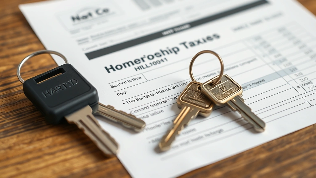 hartford taxes - 
Close-up of property tax bill and home keys on wooden table representing Hartfo