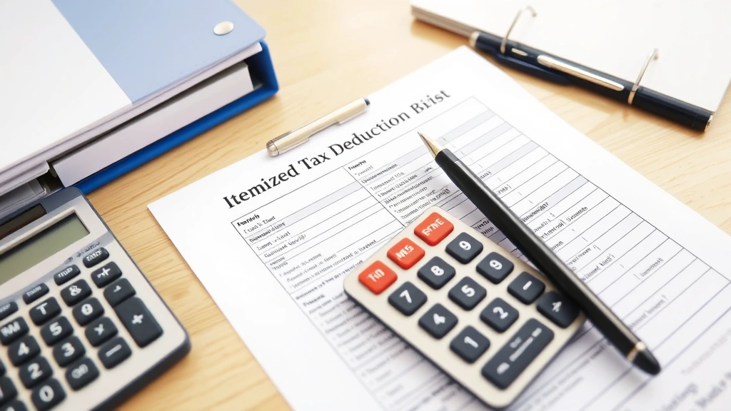 hartford taxes - 
Calculator, pen, and itemized tax deduction list on organized desk workspace wi