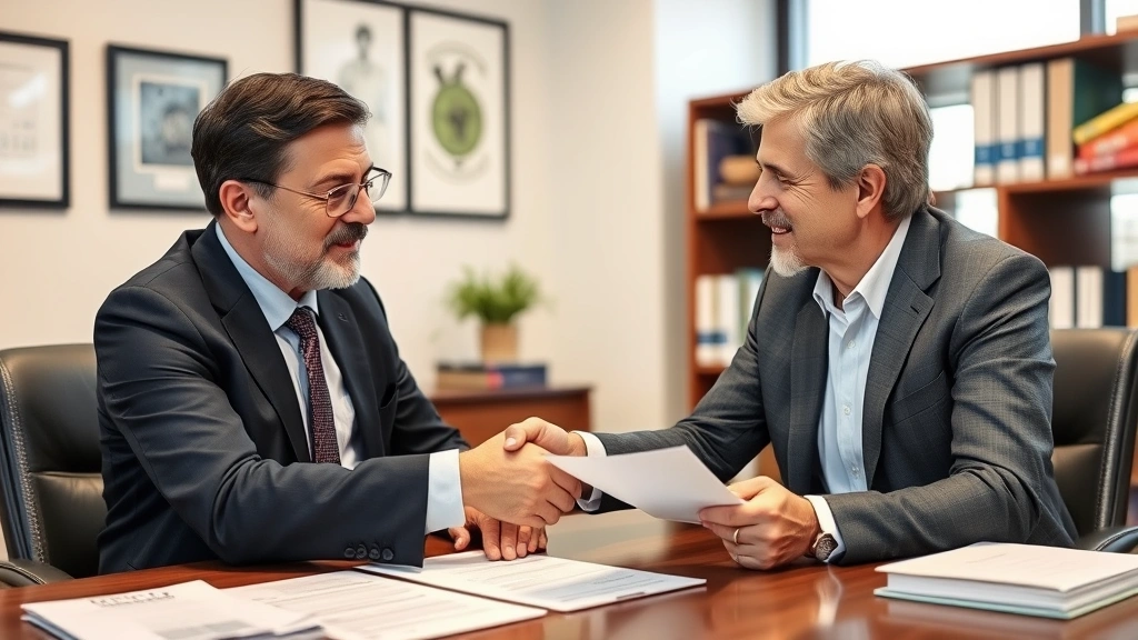 how do i apply for an estate tax identification number - 
Estate attorney and client reviewing tax identification paperwork, handshake mo