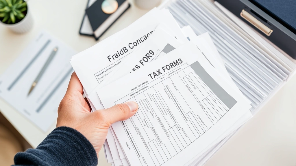 how to do taxes without w2 - 
Close-up of hands holding tax forms and 1099 documents with organized file fold