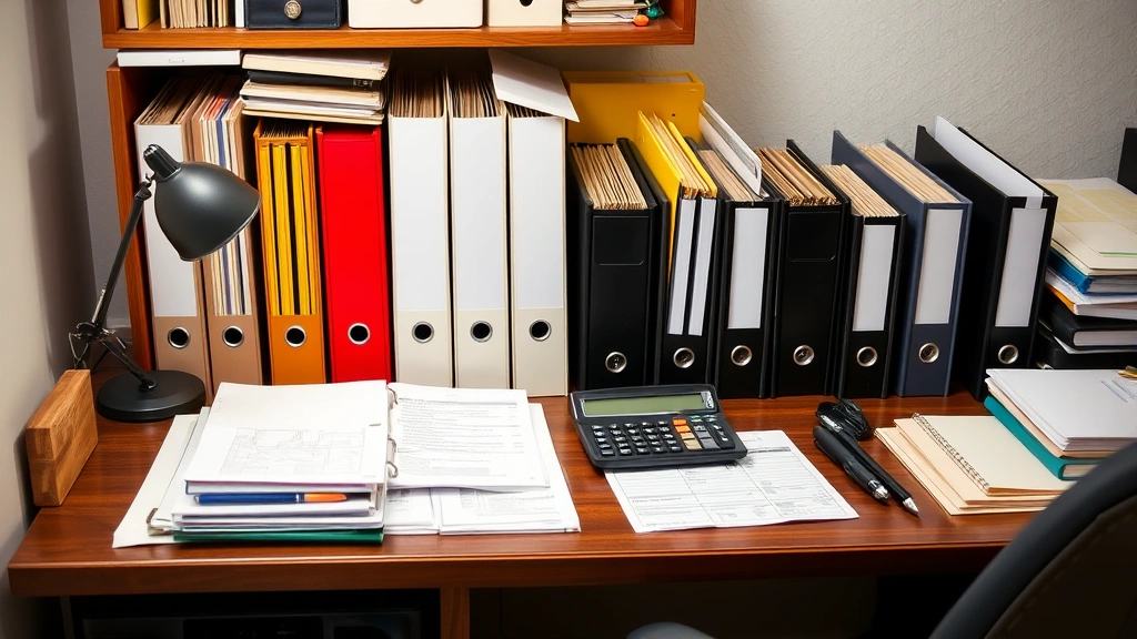 how to do taxes without w2 - 
Organized home office workspace with filing system, calculator, and tax prepara