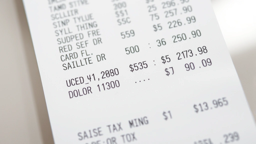 huntington beach sales tax - 
Close-up of retail receipt showing itemized purchases with sales tax breakdown,