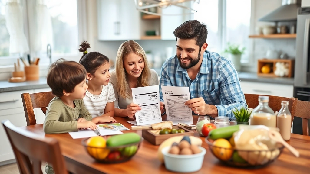 huntington beach sales tax - 
Family reviewing grocery receipt at kitchen table comparing taxable vs non-taxa