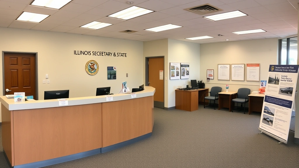illinois state sales tax on cars - 
Illinois Secretary of State office interior with registration desk and informat