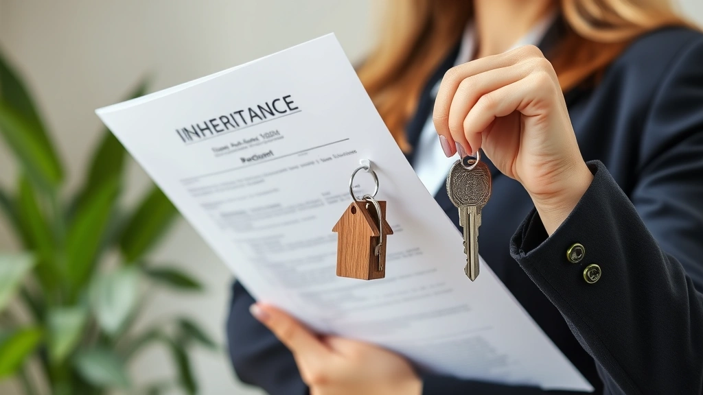 inheritance tax illinois - 
Professional woman holding house keys and property deed documents, representing