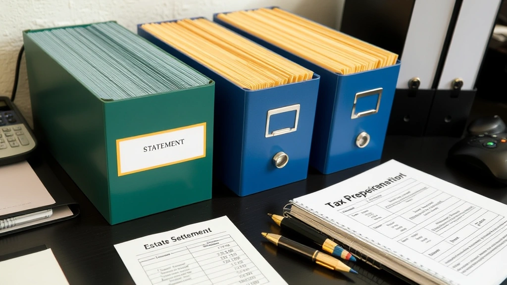 inheritance tax illinois - 
Organized file folders and financial records on desk representing estate settle