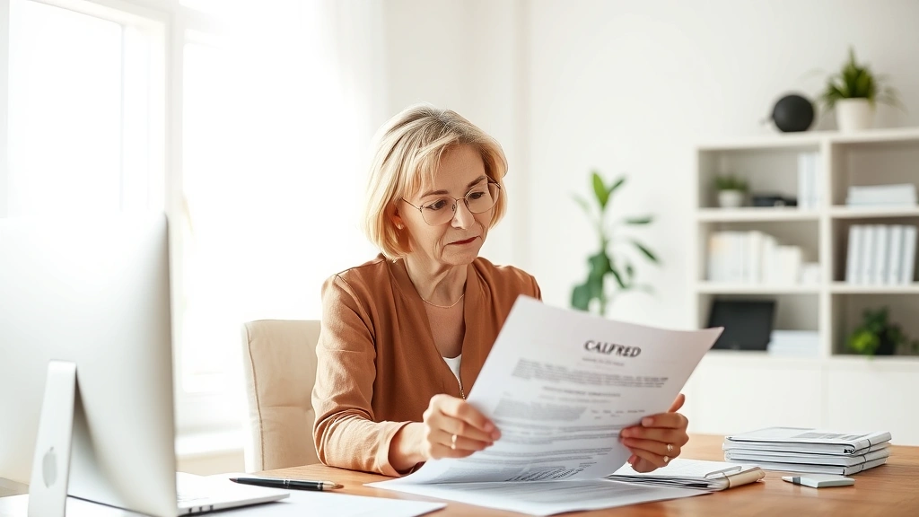 inheritance tax in california - 
Mature woman looking at California property deed and real estate documents in b