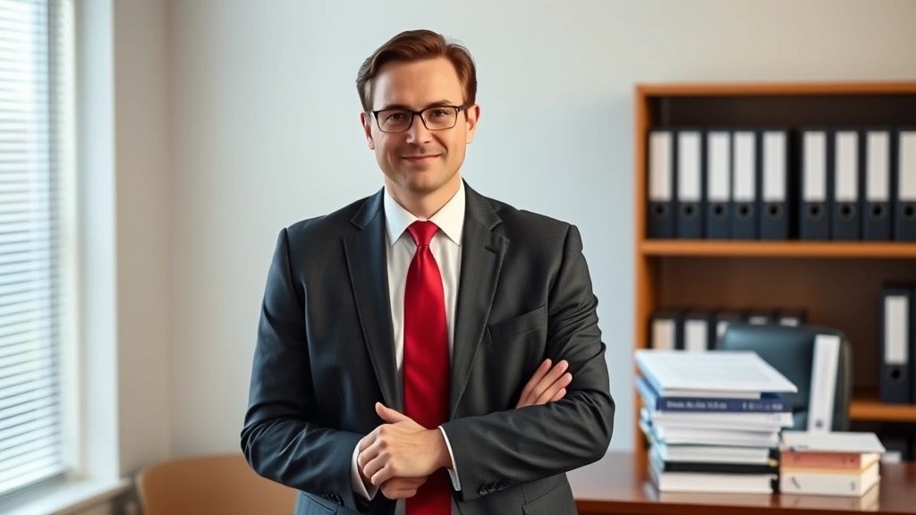 inheritance tax texas - 
Estate planning attorney in business attire standing beside desk with trust doc