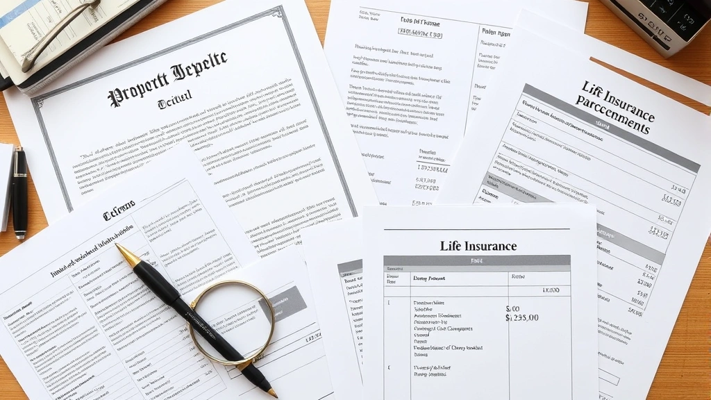 inheritance tax texas - 
Overhead view of organized financial documents, property deed, life insurance p