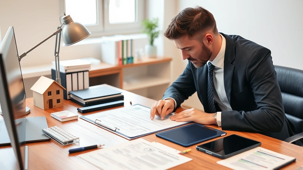 inheritance tax virginia - 
Professional tax advisor reviewing property deed and valuation documents at des