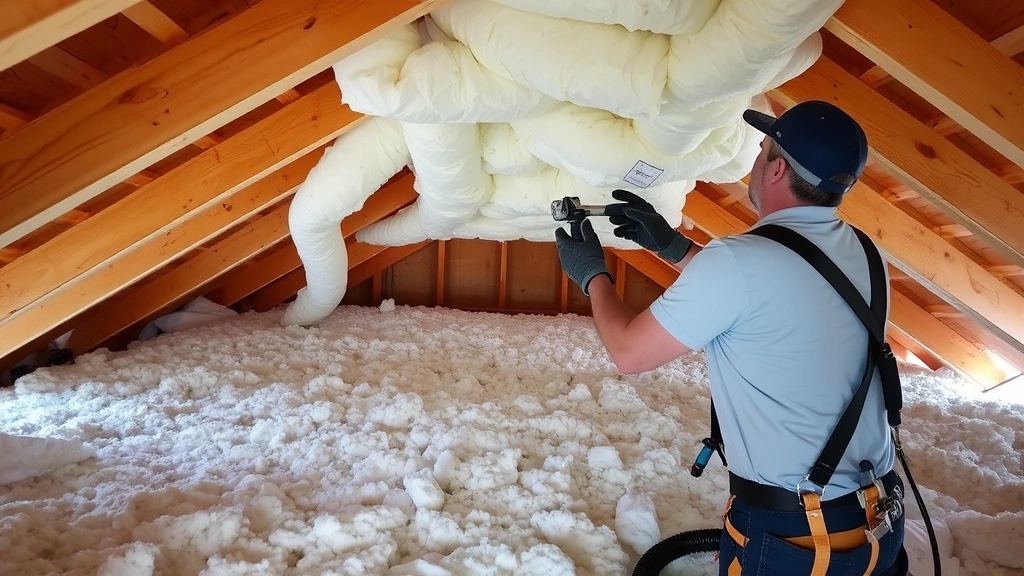 insulation tax credit - 
Contractor installing blown-in attic insulation in residential home, showing pr
