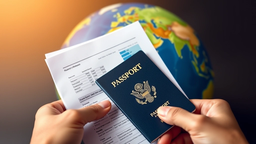 international tax planning -
Close-up of hands holding passport and financial statements with globe in backg