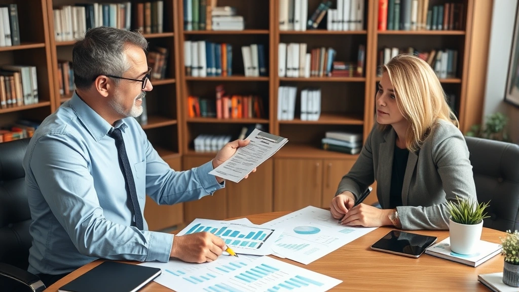 international tax planning -
CPA or financial advisor explaining tax strategy to client across desk with cha