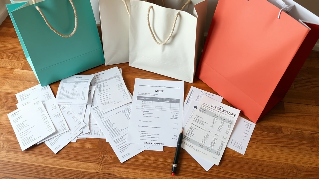 irvine ca sales tax - 
Shopping bags and receipts spread on desk showing itemized costs and tax calcul