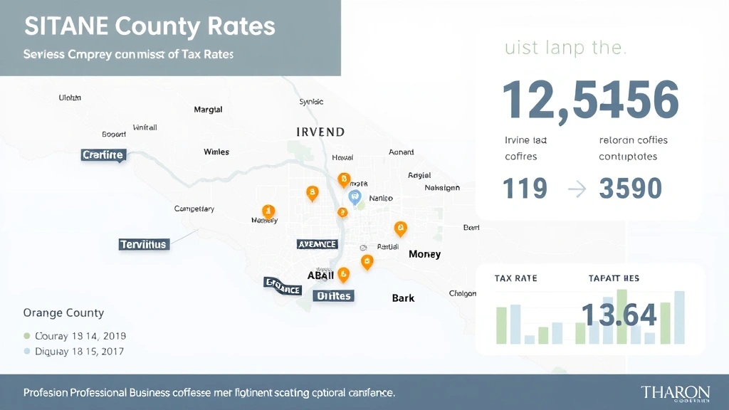 irvine ca sales tax - 
Orange County map with Irvine highlighted, tax rate infographic overlay, profes