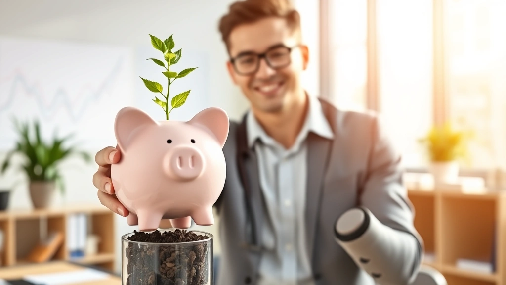 is roth pre or post tax - 
Young professional in business casual clothing holding piggy bank next to growi