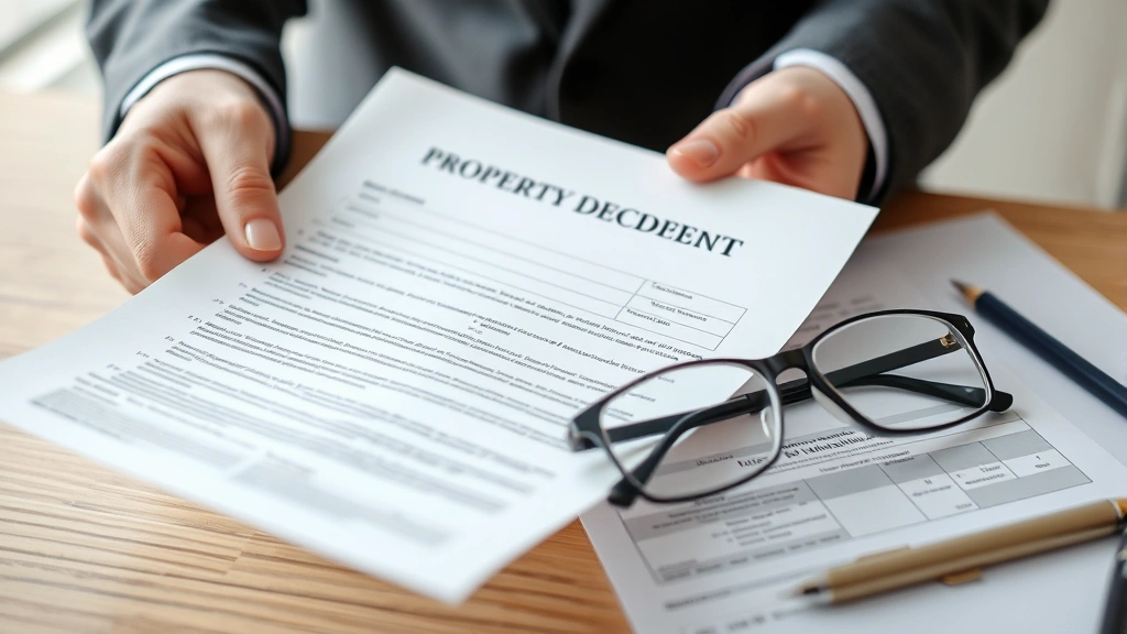 jefferson county alabama tax map - 
Close-up of hands holding property deed and tax assessment paperwork with readi