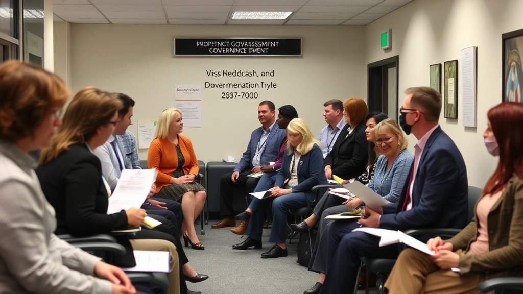 jefferson parish property tax - 
Diverse group of people in government office waiting area with property assessm