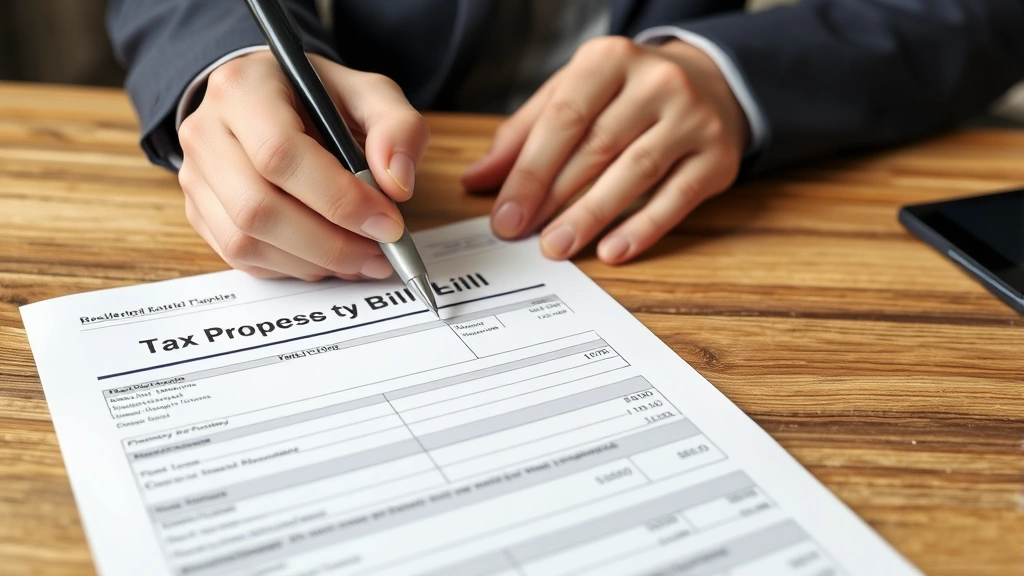 johnston county tax - 
Close-up of hands holding residential property tax bill with pen and calculator