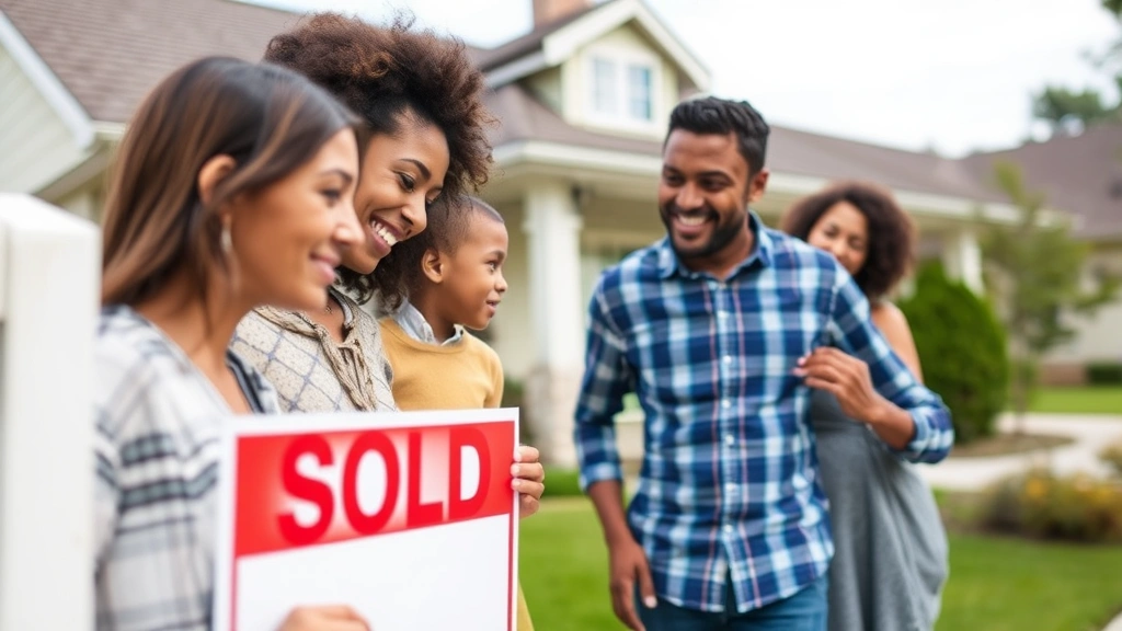 kane county taxes - 
Diverse family looking at home with ‘sold’ sign, representing prope