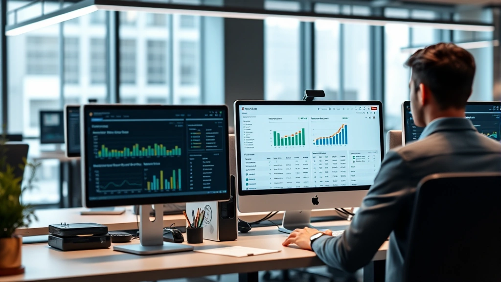 kentucky sales tax rate - 
Modern office workspace with multiple computer screens displaying sales tax sof