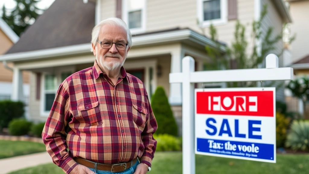 lancaster county sc taxes - 
Senior homeowner standing in front of house with for sale sign, representing pr